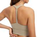 ODODOS Women's Halter Sports Bra Padded Y Racerback Yoga Top with Removable Pads, Shaker Beige, Small
