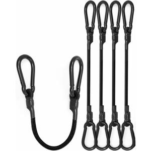 18'' Real Heavy Duty Carabiner Bungee Cords Outdoor with 190 Lbs Max Break Strength, Black Bungee Straps with Upgraded Carabiner Hooks for Luggage Rack, Cargo, Hand Carts, Bike, Camping, etc (4 Pcs)