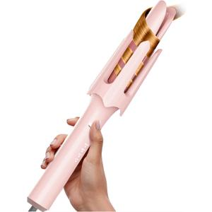 Auto Rotating Hair Curler - 4 Temperature and Timer Settings, Automatic Curling Iron with Automatic Shut-Off, Anti-Tangle and Scalding, Curling Wand for Long Lasting Curls (Pink)