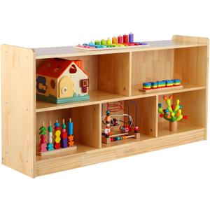 Montessori Shelf, 47-1/4" L Toy Shelf, Toy Storage Organizer with 2-Layer Bookshelf, 5-Section Wooden Storage Cabinet, Bookshelf for Kids Rooms, Playroom, School, Nursery