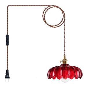 XZHGCEE Plug in Pendant Light: Hanging Light Plug in Red Glass Hanging Lamp, Pendant Lighting for Kitchen Island, Bedroom, Dining Room, Living Room, E26 No Bulb