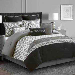 Queen Comforter Set, Black, 10 Piece Bed in a Bag for All Seasons, Luxury Extreme Comfort Bedding Sets with Bedskirt, Pillow Shams, Euro Shams and Decor Pillows Queen Comforter Set, Black, 10 Piece Bed in a Bag for All Seasons, Luxury Extreme Comfort Bedding Sets with Bedskirt, Pillow Shams, Euro Shams and Decor Pillows