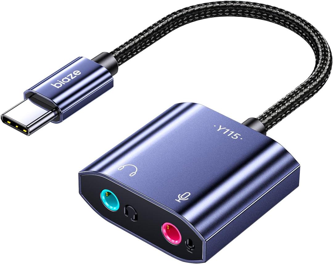 USB C Sound Card, USB C to Headphone and Microphone Jack Audio Adapter External Sound Cards Compatible with Windows, Laptops, Desktops Windows, MAC, Linux, PC, PS5, PS4(Grey)