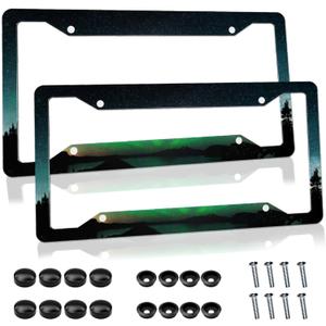 Galaxy Space License Plate Frame Green License Plate Frame Aluminum Metal Car Tag Holder with 4 Holes Auto Decoration for USA Canada Vehicles Standard (Set of 2, 12.3" x 6.3")