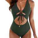 Blooming Jelly Womens Sexy One Piece Swimsuit Cut Out Slimming Bathing Suit V Neck Crisscross Back Swimwear (Large, Green)