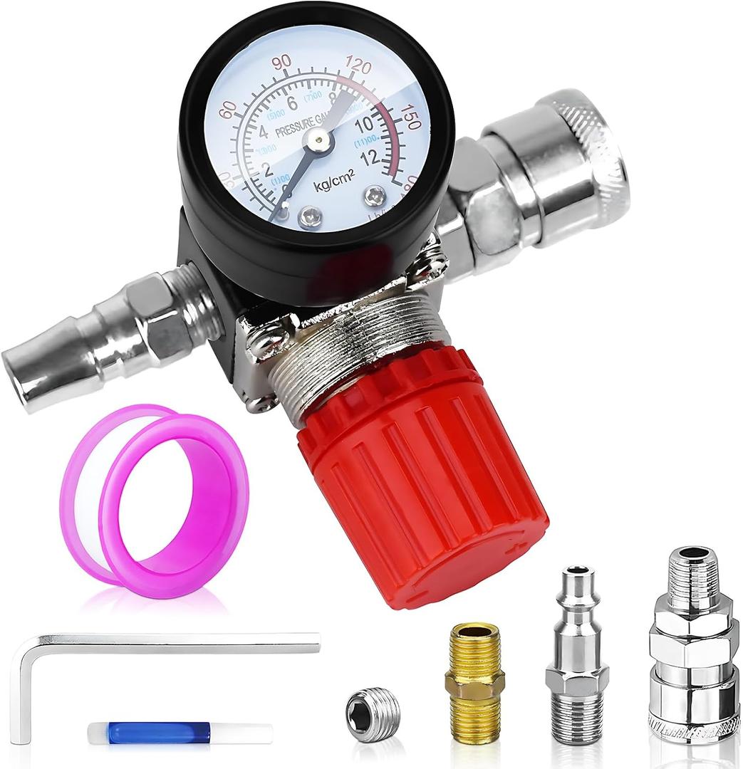 Air Compressor Pressure Regulator with Dial Indicator, 0-175 PSI Air Gauge for Air Compressor and Air Tools (4-way valve)