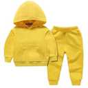 Baby Boy Girl 2Pcs Fall Winter Outfit Solid Color Long Sleeve Hoodie Sweatshirt and Sweatpants Set Toddler Sweatsuit (Yellow, 6Years)
