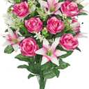 Briful Artificial Flowers for Cemetery, Cemetery Flowers for Grave, Weather Resistant Cemetery Flowers for Vase, Large Sympathy Grave Floral Arrangement with Roses Lily Flowers