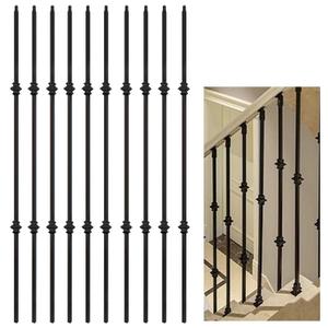 10 Pcs Wrought Iron Balusters, Hollow Double Knuckle Balusters, 1/2"" x 44"" Iron Baluster for Staircase Remodel, Matte Black Metal Railing