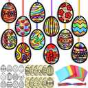 AmazingSpark 36 Pcs Easter Suncatcher Craft, DIY Egg Stained Glass Tissue Paper, Easter Window Arts and Crafts Kit, Hanging Sun Catcher Ornaments for Spring Art Party Supplies Decor