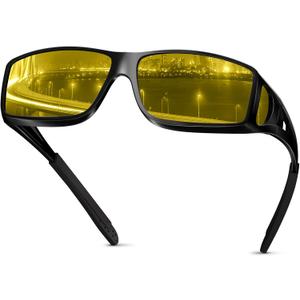Night Driving Glasses for Men Women Fit Over Sunglasses Anti Glare Polarized HD Night Vision Glasses (F04 Glossy Black Frame/ Night Vision Lens)