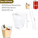 20 Pack 5oz Mini Dessert Cups with Soopns and Lids, Clear Square Dessert Bowls Small Plastic Parfait Cup Appetizer Cup for Wedding Party