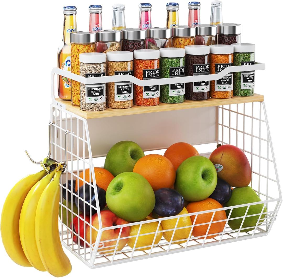 Magnetic Shelf for Fridge with Wider & Thicker Magnet, 1 Pack Refrigerator Organizer Storage Basket for Fruit, Onion, Potato, Spice Rack, Kitchen, Laundry, Pantry (White, 13.77" x 6.77" x 11.81")