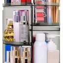 sanipoe 360 Rotating Makeup Organizer, Spinning Skincare Organizer,Cosmetic Display Case with Brush Holder Perfume Tray, Multi-Function Storage Carousel for Vanity Bathroom Countertop (Grey)
