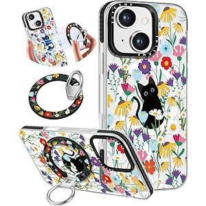 Toycamp for iPhone 17 Case Compatible with Magsafe - for Women Girls Cute Design 360° Magnetic Ring Holder Stand Kickstand Girly Pretty Cat Flower Funny Fashion TPU Aesthetic Teen Phone Cover