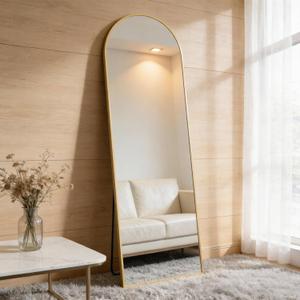 NEWBULIG Full Length Mirror, Full Body Floor Mirror with Aluminum Alloy Thin Frame, Wall or Standing Mirror for Bedroom, Living Room, Dressing Room (64"L x 21"W, Gold-arched)