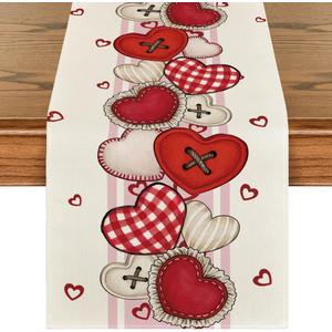 Artoid Mode Heart-Shaped Buttons Valentine's Table Runner, Seasonal Kitchen Dining Table Decoration for Home Party Decor 13x48 Inch (13" x 48", Table Runner, Pink)