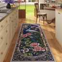 Runner Rug for Kitchen 2'6"x8' Washable Rugs with Rubber Backing Soft Floral Peacock Floral Animal Carpet Runner for Kitchen, Laundry, Bedroom, Bathroom (Cobalt Blue)