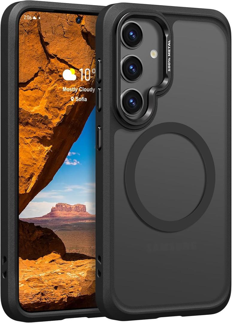 Rayboen for Magnetic Samsung Galaxy S24 Case, [Compatible with Magsafe] [Metallic Camera Lens] [Anti-Slip Silicone Edge] [Semi-Transparent Skin-Feel Back] Durable Phone Cover for S24, Matte Black