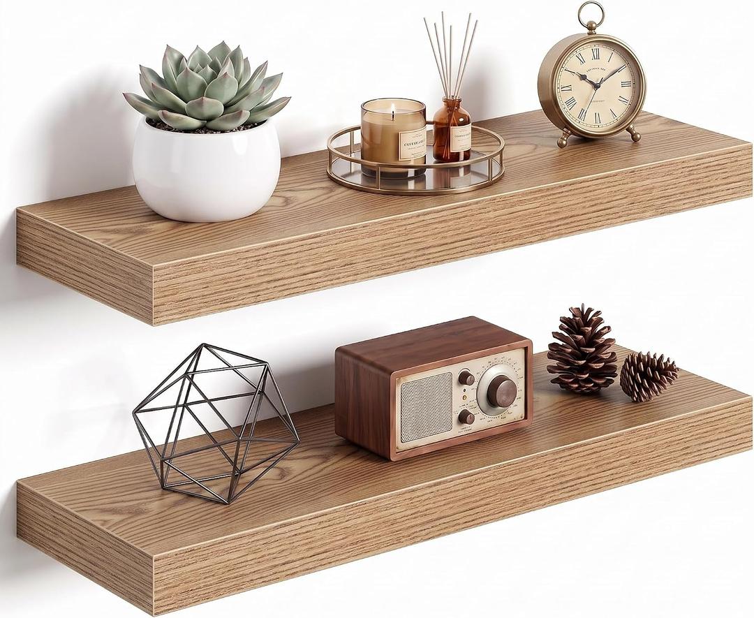 Dreamland 20Inch Floating Shelves for Wall 6.7" Deep Light Brown Set of 2