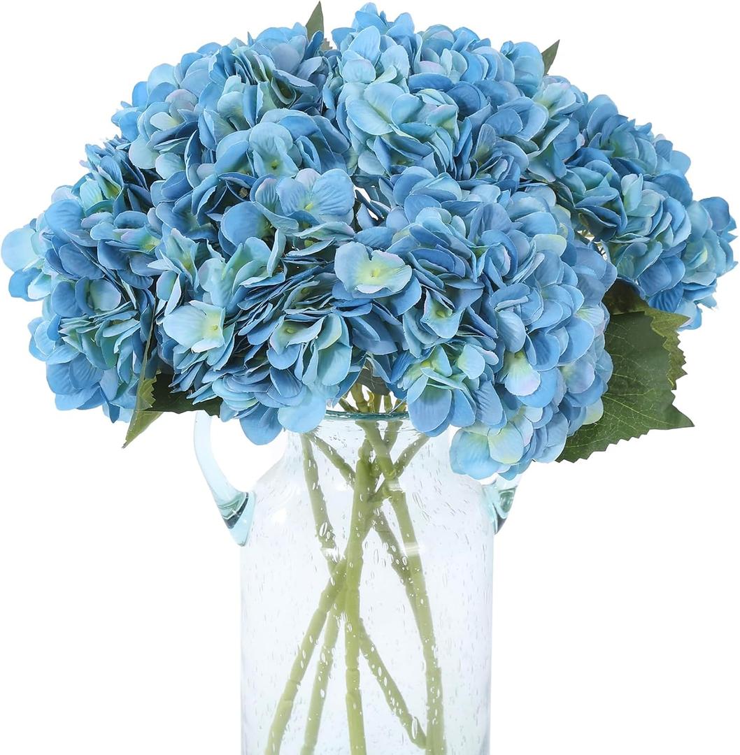 Kimura's Cabin 6pcs Hydrangea Artificial Flowers Silk Faux Hydrangea Flowers with Stems Fake Hydrangeas for Wedding Bouquets Arrangement Home Table Centerpieces Baby Shower Party Decoration(Blue)