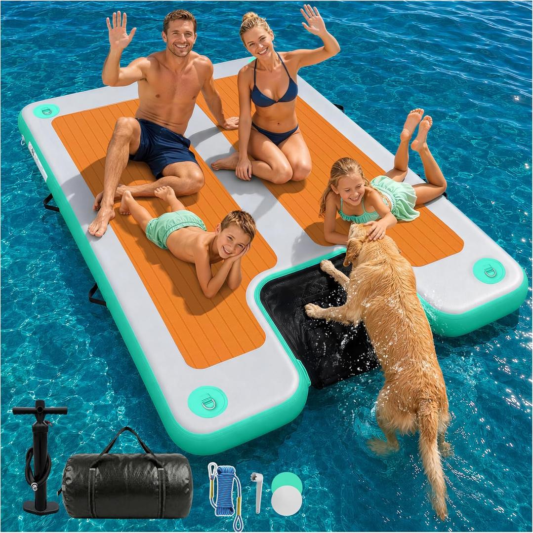 AWEMUFA Inflatable Floating Dock with Ramp  Inflatable Dock Floating Platform, Floating Island Mat Boat Float Lake Floats, Large Rafts Floaties for Adult Pool Ocean Beach Boat Parties, Size: 8ft x 6ft x 6"