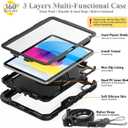 SEYMAC stock Case for iPad (A16) 11th/10th Generation 11''/10.9'' 2025/2022, Full-Body Drop Protection Case with Screen Protector &360 Rotate Hand Strap/Stand, Black