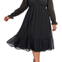 Talisea Plus Size Graduation White Dress Long Sleeves Bride Shower Chiffon Party Cocktail A Line Curvy Womens Midi Dress, 24W, Black