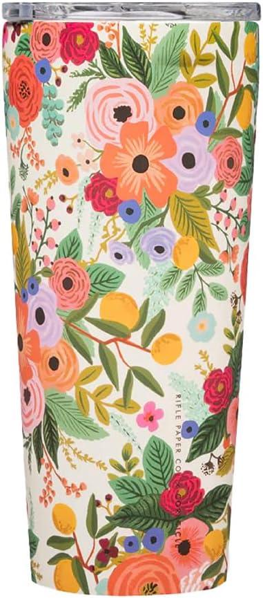 Corkcicle x Rifle Paper Co. Classic Insulated Coffee Mug with Lid, Garden Party Cream, 24 oz – Stainless Steel Travel Tumbler Keeps Cold 9hrs, Hot 3hrs – Cupholder Friendly Travel Coffee Tumbler