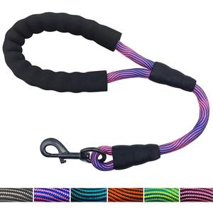 BTINESFUL 18 Inch Short Dog Leash for Training, Padded Traffic Handle Strong Nylon Rope Control Leash for Walking No Pulling, 1.5ft Dog Lead (Pink blue)