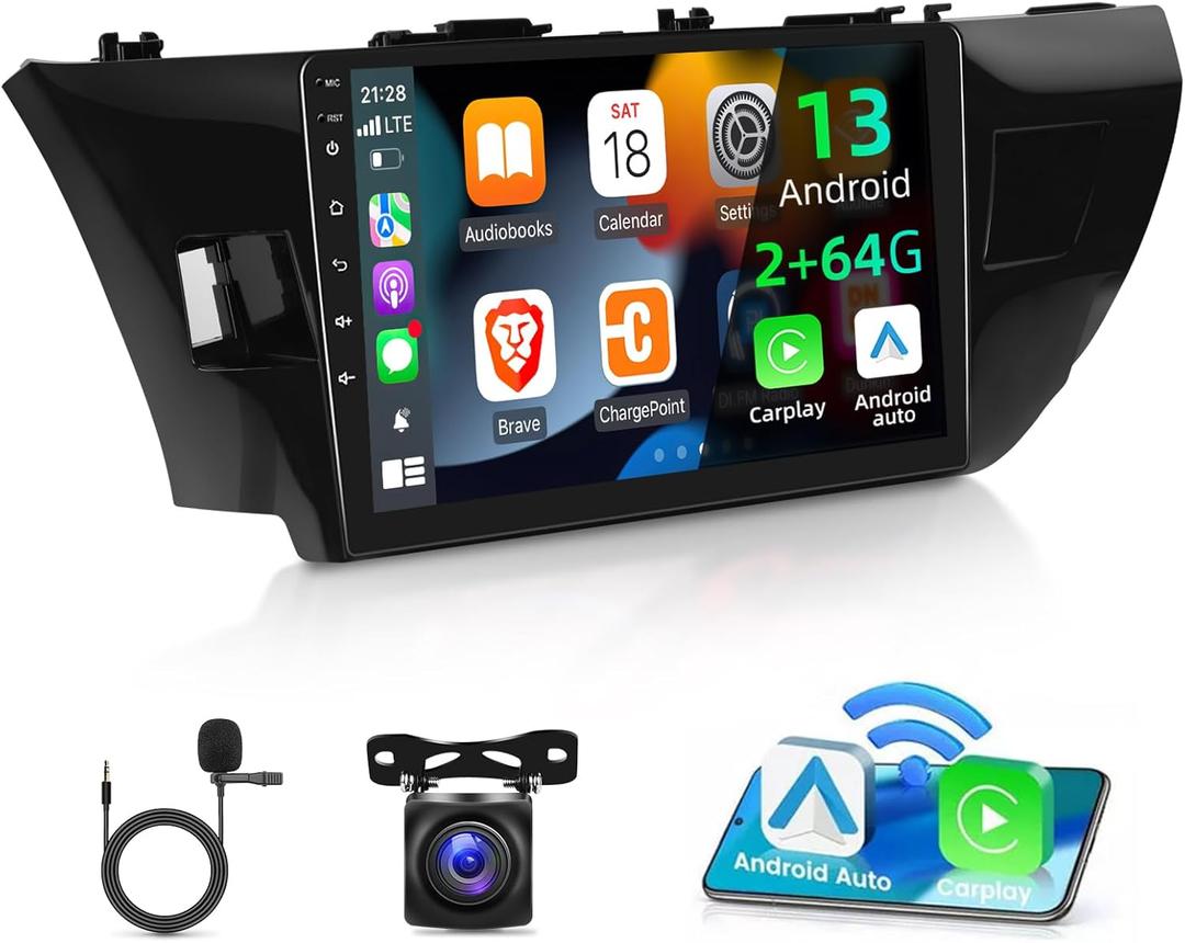 [2G+64G] Android 13 Car Radio for Toyota Corolla 2013 2014 2015 2016, 10.1 inch Touch Screen Car Play Stereo, Carplay/Android Auto/EQ Audio/SWC/Bluetooth