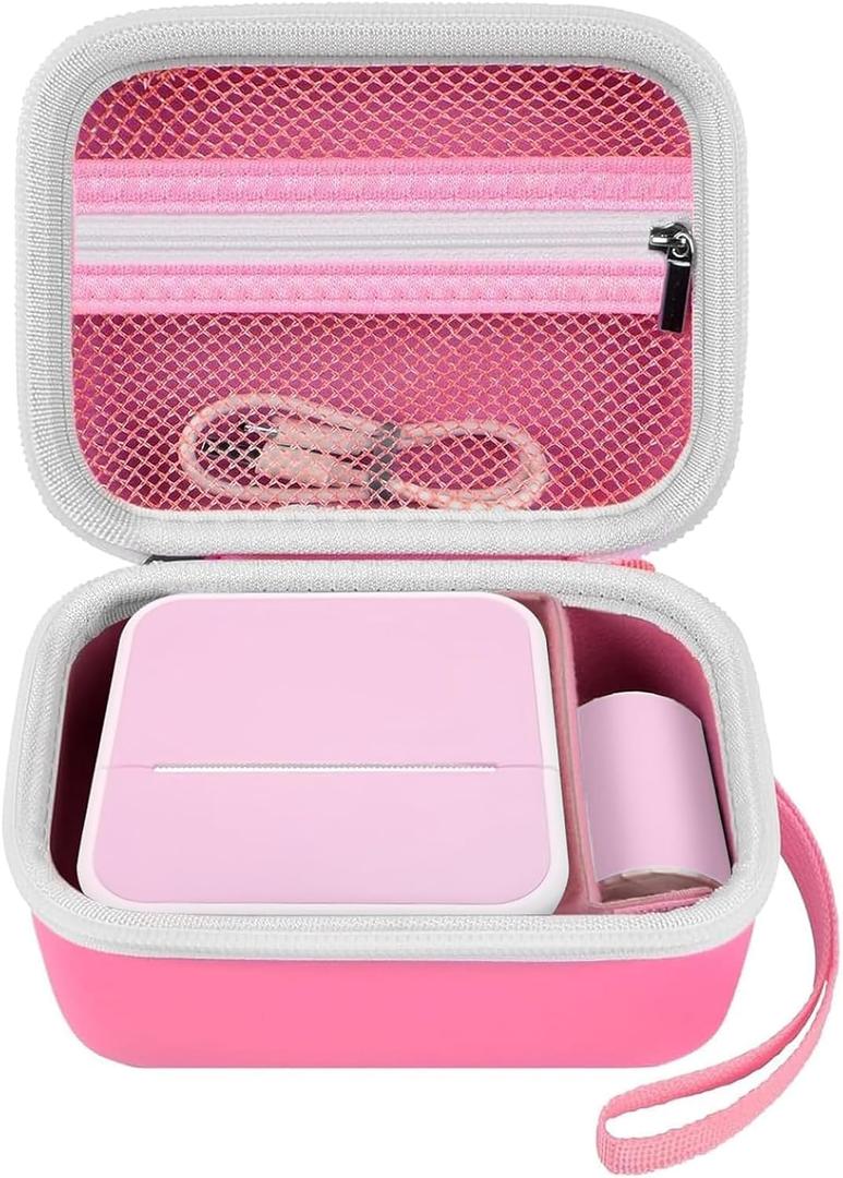 Sticker Printer Case for Anycash/for ETIKEZ PM290C/ for Nelko PM230/ for Memoking T02/ for Phomemo M02/ T02/ Q30S Mini Photo Printer. Holder for Label Maker, Thermal Paper, USB Cable (Box Only)-Pink