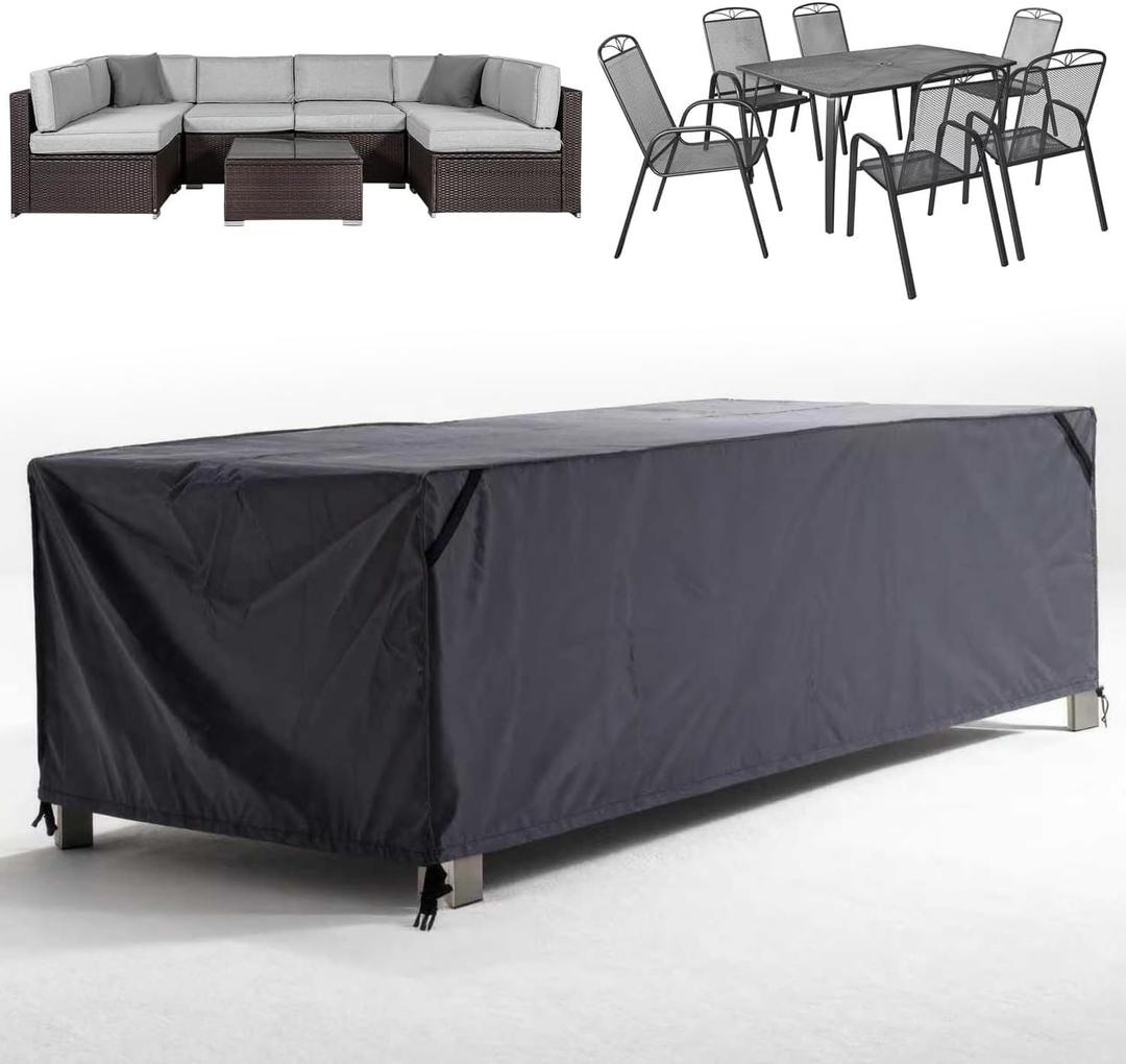 Multi-purpose Rectangular Patio Furniture Cover - 600D Tough Canvas Heavy-Duty Waterproof Outdoor Dining Table and Chairs Furniture Covers, Universal (DarkGrey, 86.6''x57.5''x27.6''-No zipper)