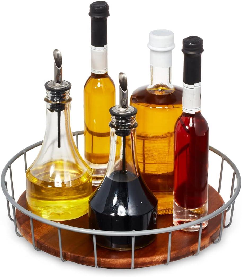 iDesign The Ra Safford Collection Acacia Wood and Wire Turntable, 11", Spinner