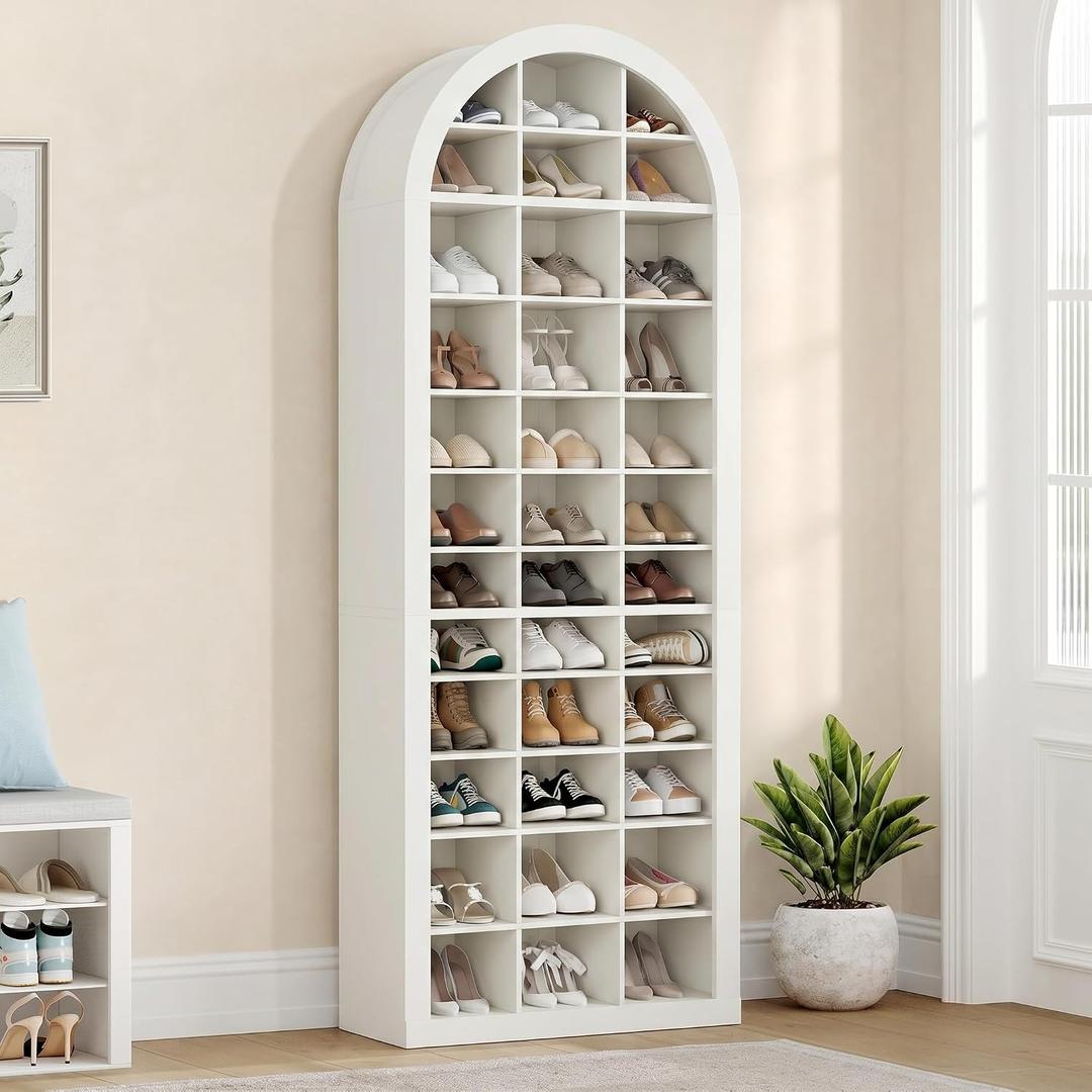 LITTLE TREE 12-Tier Shoe Storage Cabinet, Freestanding Tall Entryway Shoe Organizer with 36 Cubbies, 70.9'' Modern Shoe Organizer Shoe Rack Cabinet for Closet, Entryway, Living Room, White