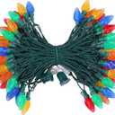 DEWENWILS C7 Christmas String Lights Outdoor, 33.3ft 50 LED Multi Color Bulb Lights, Outdoor Decorations for Christmas Tree, Patio, Garden, Yard, Porch, Green Wire, Multicolor, UL Listed