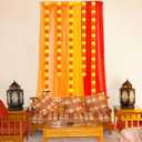 Indian Pooja Backdrop Decoration Items 7x5ft Diwali Backdrop 5 Artificial Marigold Garland Set Mehndi Home Decorations for Janmashtami, Varalakshmi, Haldi, Puja, Ganesha Party Decor