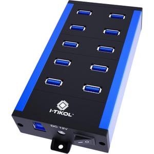 10 Ports Powered USB 3.0 Hub - 5Gbps High-Speed Expander With 12V 5A 60W 2.4mA Power Adapter - Aluminum Alloy Multiple Port Splitter for Laptop, Phone, Tablet, PC