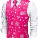 DiBanGu Mens Christmas Suit Vest and Tie Set for Men Waistcoats and Necktie Pocket Square Set for Prom Party S-3XL