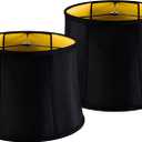 GOSO Black Lamp Shades Set of 2 Large Drum Lampshades -12x14x10 inch (Spider) Foldable Lamp Shade for Floor Lamps Table Lamp Natural Faux Silk Lampshade Replacement Rustic Shade-Easy Assembly