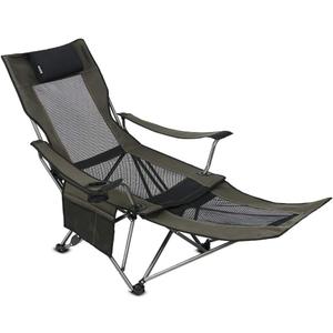 OUTDOOR LIVING SUNTIME Camping Folding Portable Mesh Chair with Removabel Footrest (Army Green)