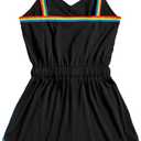 Milumia Women Casual Rainbow Stripe Print Cami Romper Knot High Waist Sport Jumpsuit (Black, L)