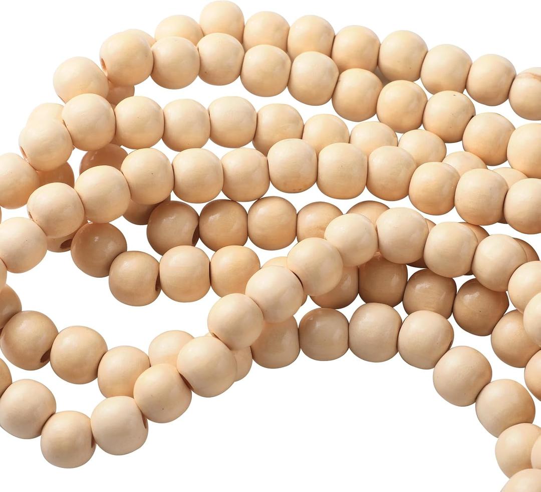 2 Pcs 18 ft Boho Christmas Tree Wood Bead Garland Vintage Natural Wooden Beads Garland Decorative Rustic Holiday Xmas Tree Country Farmhouse Christmas Decor for Indoor Home Use(Wood)