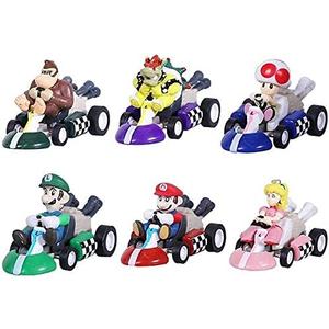 HUAWELL Supe Mari Bs Kart Pull Back Cars Motorcycle Luigi Yoshi Toad Princess Peach Donkey Kong 2.5 Inch for Kids+ Gift (6 Pcs)