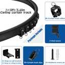 TOKPLNU Ceiling Curtain Track, 12 Ft Black Flexible Bendable Curved Curtain Rail Wall Mount Sliding Ceiling Track System Set for Bay Window, Room Divider