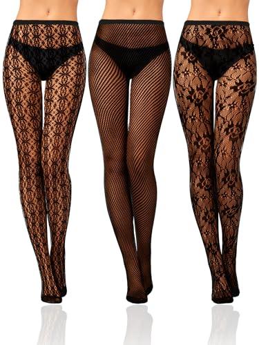 Bencailor 3 Pairs Christmas Women Fishnet Stocking Floral Tight Legging Stockings Small Hole High Pantyhose Waist Lace(Black,Large,Classic Style) at Amazon Womens Clothing store