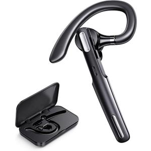 ICOMTOFIT Bluetooth Headset, Wireless Bluetooth Earpiece V5.0 Hands-Free Earphones with Built-in Mic for Driving/Business/Office, Compatible with iPhone and Android (Black)