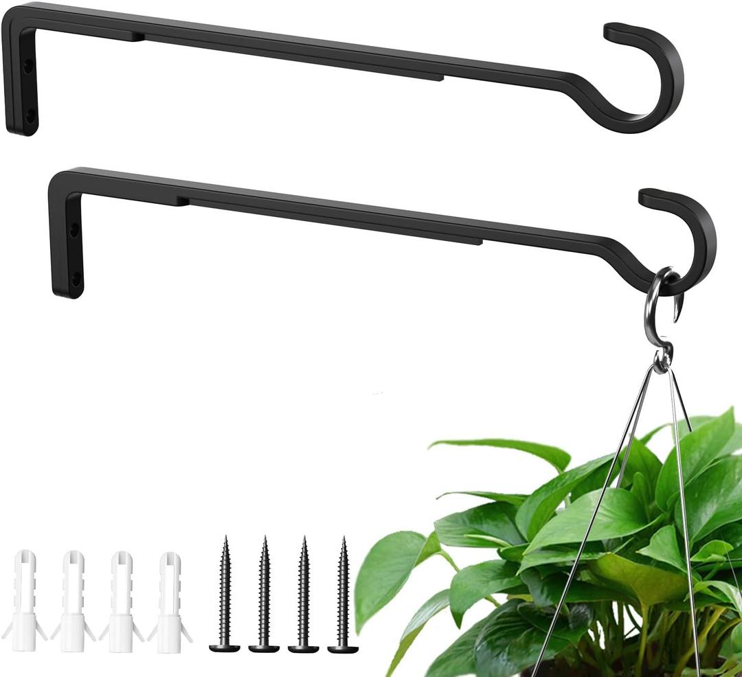 12 Inch Black Heavy Duty Outdoor Plant Hangers for Hanging Baskets, Iron Hanging Plant Brackets for Hanging Plants Outside, Metal Plant Hooks Plant Wall Hooks for Hanging Lantern, Bird Feeder (2 pcs)