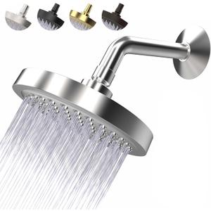 High Pressure Shower Head  AntiClogging Silicone Nozzles  2.5 GPM Removable Restrictor  Easy to Clean Adjustable Replacement  easy to install with Plumbers Tape  6 inch  Brushed Nickel Finish