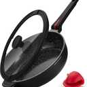 PekGema Nonstick Deep Frying Pan Skillet, Ceramic 12 Inch/4.5 Quart Saute Pan With Lid, Induction Pan, Healthy Non Toxic Cooking Pan With Helper Handle, PFOA PTFE FREE, Black